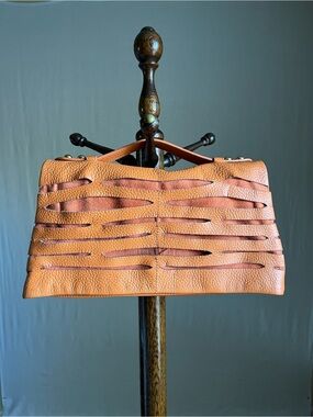 Romygold - Orange Slash Leather Foldover Clutch - Approx 13 x 7 inches